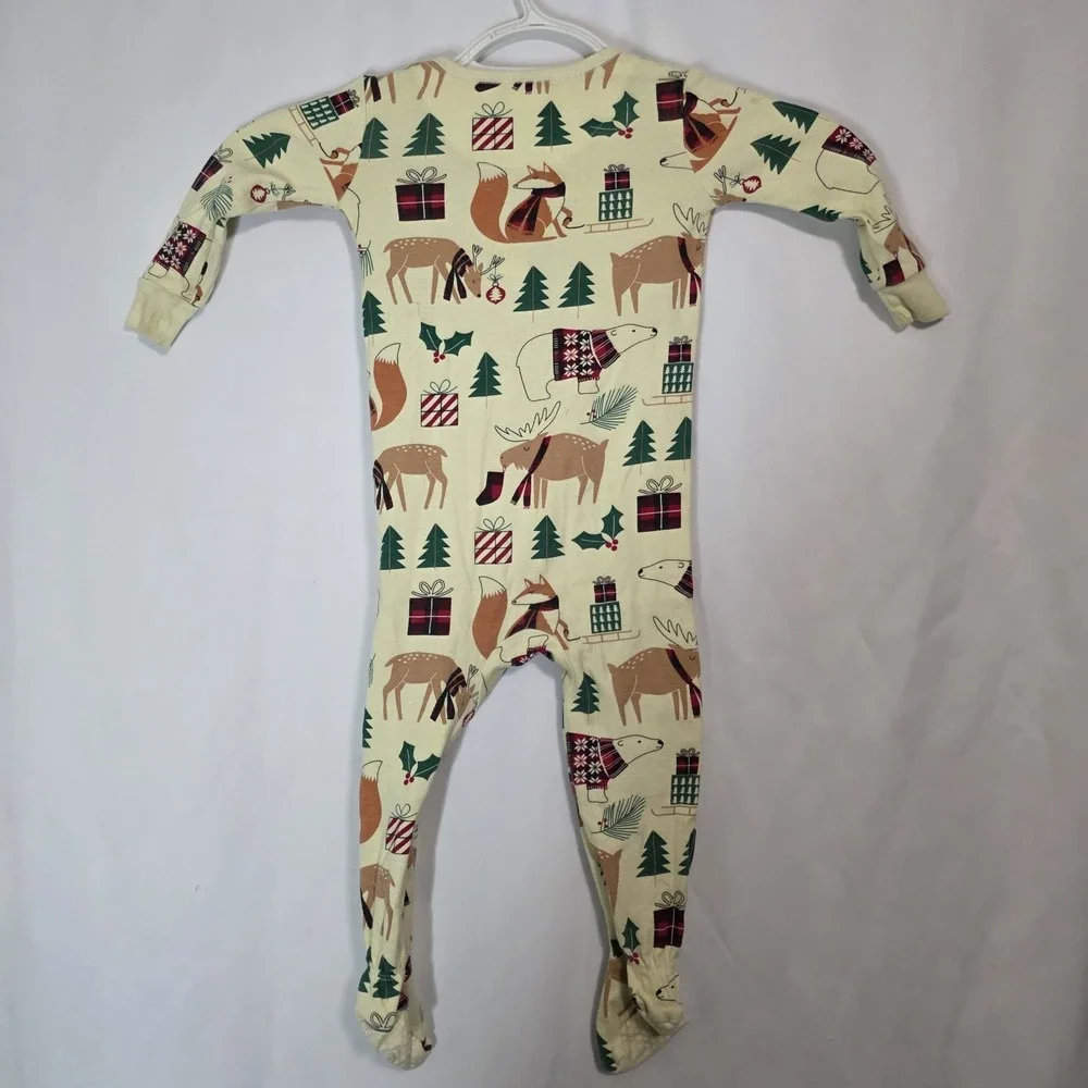 9-12M Footed‎ Pajamas Holiday Animals Zip Up Sleeper Christmas Forest Print